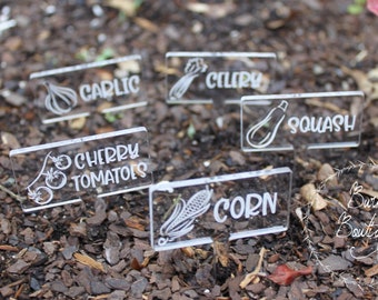 Acrylic Vegetable Image Garden Markers, Laser Engraved Garden Tags, Garden Signs, Plant Markers, Plant Tags, Vegetable Garden