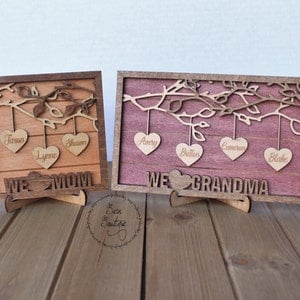 Personalized Hanging Hearts Name Frame Sign, Mother&#39;s Day, Gifts for Her, Mom, Customize, Wooden Decor, Christmas Gift, Custom Family Tree