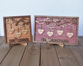 Personalized Hanging Hearts Name Frame Sign, Mother&#39;s Day, Gifts for Her, Mom, Customize, Wooden Decor, Christmas Gift, Custom Family Tree