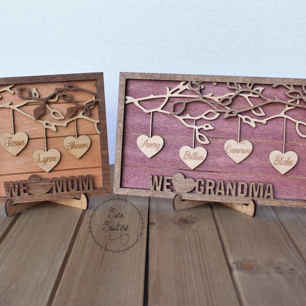 Personalized Hanging Hearts Name Frame Sign, Mother's Day, Gifts for Her, Mom, Customize, Wooden Decor, Christmas Gift, Custom Family Tree