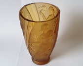 NEW LISTING Gorgeous Art Deco Amber Part Frosted Glass S Reich Classical Ladies Design Vase c.1934