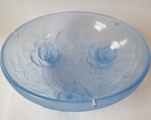 NEW LISTING Large and Impressive Art Deco Blue Frosted Glass Jobling Lambton Rose Pattern Light Shade (Plafonnier)