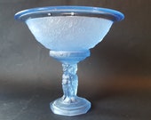 NEW LISTING Adorable Lalique Style Art Deco Schweig Mueller Four Cherubs Blue Frosted Comport Base and Matching Flower Bowl