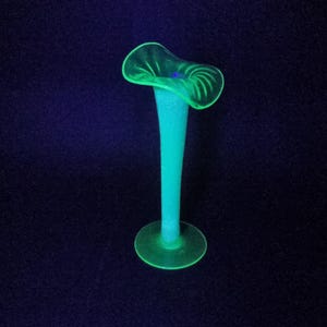 Lovely Stourbridge Vaseline Uranium Green Floriform Vase with Opalescent Stem - Walsh Walsh?