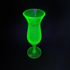 NEW LISTING Lovely and Unusual Victorian Era Crackle Uranium Green Glass Bud Vase