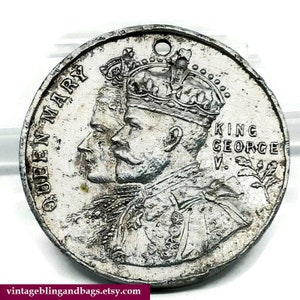 1911 Antique George V coronation medallion by County borough of Salford, George v coronation souvenir, Salford souvenir, coronation pendant