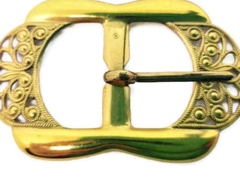 Unused 73x47mm 1970s vintage metal buckle, gold metal buckle, vintage buckle, ornate metal buckle, vintage belt buckle,  haberdashery #14