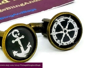 Handmade cufflinks, nautical cufflinks, wedding cufflinks, bridegroom's cufflinks, handmade cufflinks, monochrome cufflinks, gifts for him