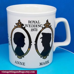 91mm 1973 vintage Princess Anne royal wedding mug, Staffordshire potteries mug, vintage royal memorabilia, 1973 Royal wedding memorabilia