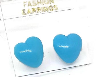 1cm 1980s blue heart earrings, blue earrings, vintage blue heart studs, stud earrings, vintage blue plastic studs, blue heart earrings