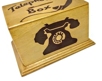 1960er Jahre Vintage Telefon-Spardose, Midcentury Spardose, Holzspardose, Geldbank, Vintage Geldkassette, 1960er Jahre Spardose