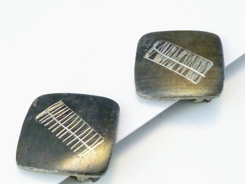 2cm Vintage abstract earrings 1960s abstract earrings engraved earrings 1960s abstract jewellery stainless steel earring 1960s earrings