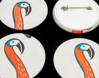 45mm Handmade flamingo badge, handmade flamingo pin badge, handmade bird badge, gift for birdwatchers, gift for birders, kitschy badge