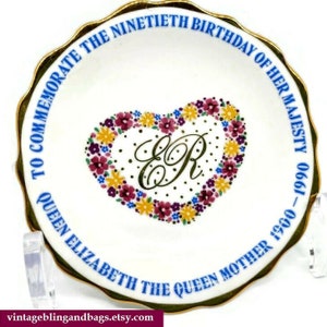 115mm 1990 Queen Elizabeth the Queen Mother 90th birthday plate, china pin tray,  Royal Crown Duchy commemorative plate, royal memorabilia