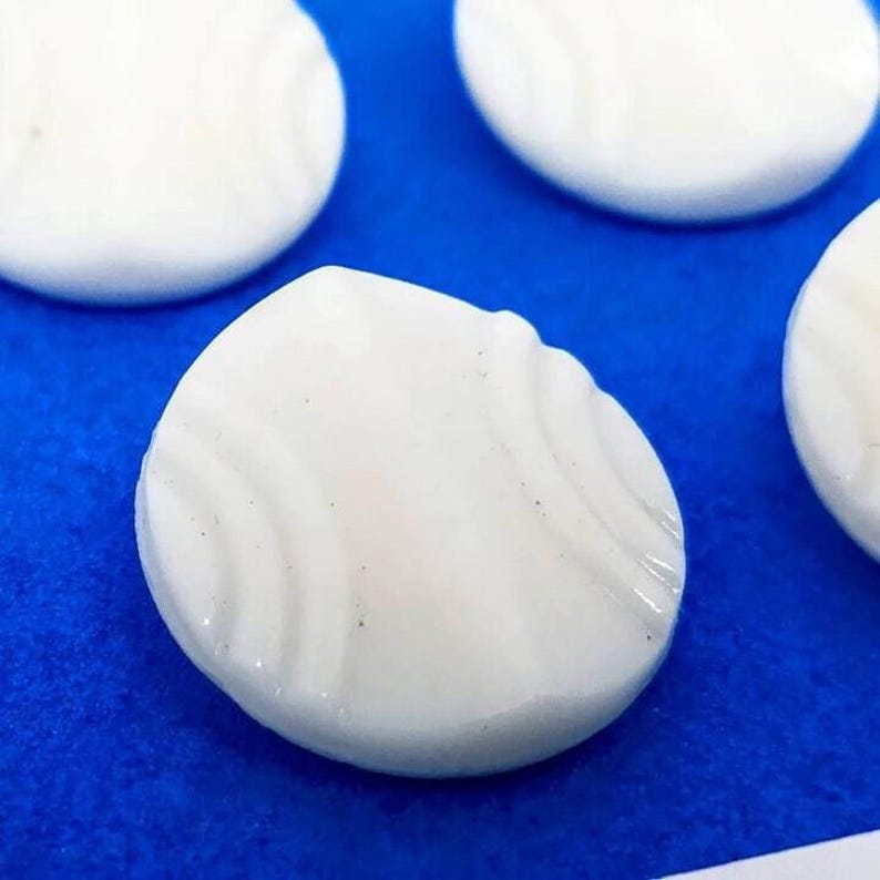 6 18mm unused 1930s vintage white buttons, vintage white glass buttons, glass buttons, art deco glass buttons, sewing notions, haberdashery image 3