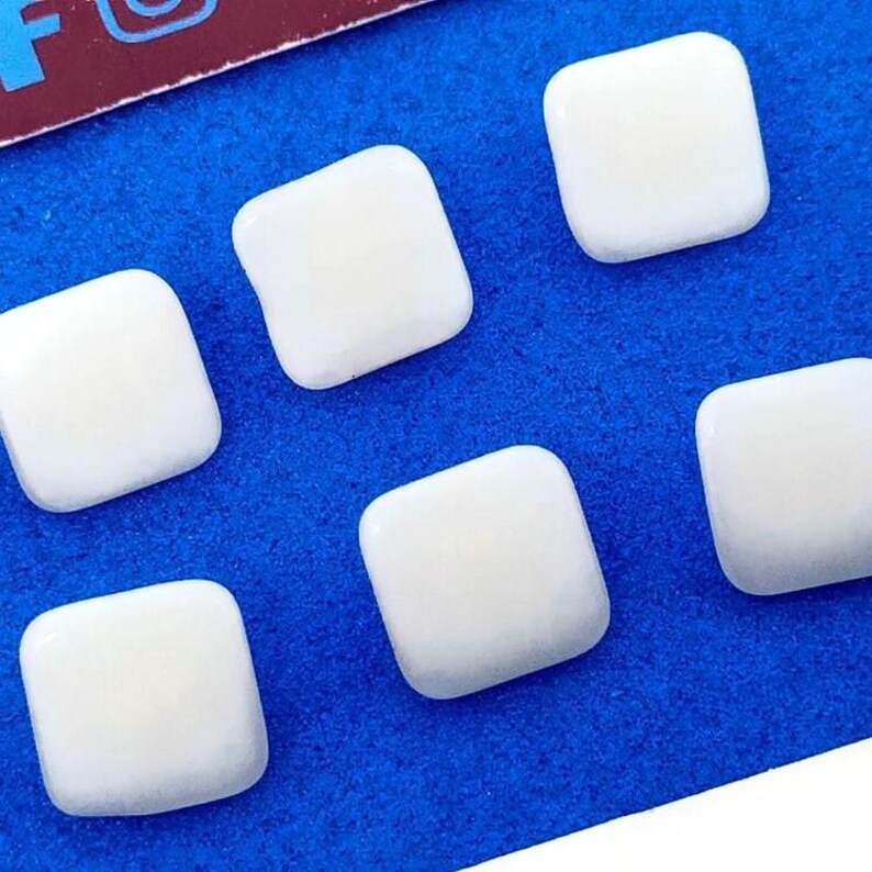 6 1cm unused 1930s vintage white buttons, vintage white glass buttons, square buttons, art deco glass buttons, sewing notions, haberdashery image 2