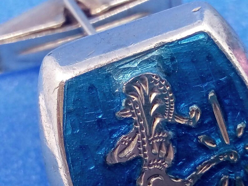 Vintage silver cufflinks vintage 1960s cufflinks 30x28mm 1960s sterling silver cufflinks blue enamel cuff links Siam silver cufflinks