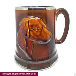 1960s Vintage Sylvac tankard, #2375 Brown Hunting Dog tankard, 1 pint, midcentury dog tankard, vintage Sylvac pottery stein, pottery tankard