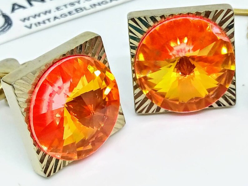 Vintage cufflinks set 1970 tie pin vintage wedding cufflinks 19mm 1970s neon orange cufflinks and tie tack vintage orange cufflinks set