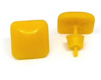 11mm vintage 1980s bright yellow square earrings, small yellow earrings, vintage 1980s earrings, plastic earrings, yellow stud, gift for her