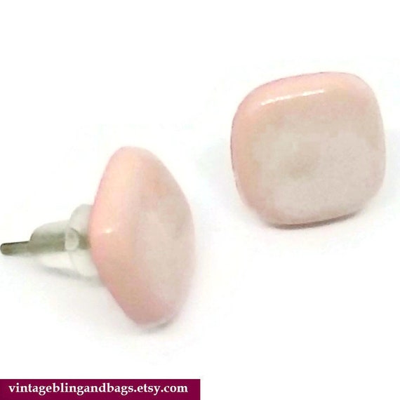 1cm Very light pink 1980s square earrings, small … - image 3