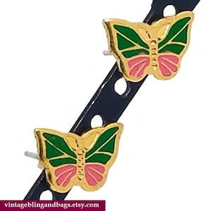 12x8mm pink and green 1980s vintage butterfly earrings, 1980s enamel studs, 1980s earrings, vintage stud earrings, 1980s butterfly studs