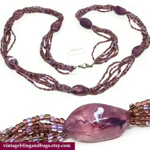 Collar vintage morado de 6 hebras de 79 cm, años 80, collar vintage de varias hebras, collar morado de los años 80, collar de cristal morado, joyas de los años 80
