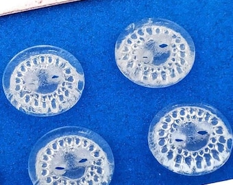 6 14mm new old stock 1930s vintage clear buttons, vintage clear glass buttons, glass buttons, art deco glass buttons, notions, haberdashery
