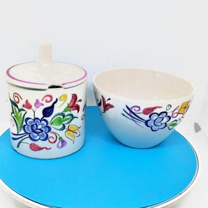 1950s Vintage Poole pottery preserves pot and sugar bowl, BN pattern, Poole pottery jam pot, Poole pottery sugar bowl  kitchenalia (CA)