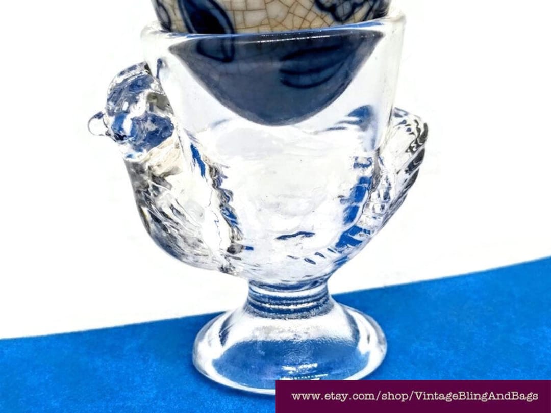 1950s French Vintage Clear Glass Egg Cup, Vintage Novelty Egg Cup
