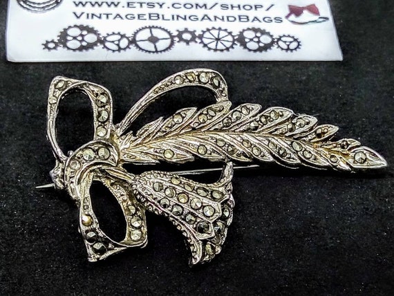 Vintage Marcasite and Monnglow Flower Stick Pin Brooch Gorgeous Flower with Moonglow Stones Silver Alloy and Marcasite Art Deco Style Pin