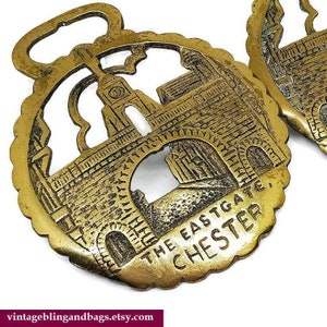 Vintage Eastgate Chester horse brass, vintage Chester brass plaque, vintage Chester souvenir, traditional English horse brass, horse decor