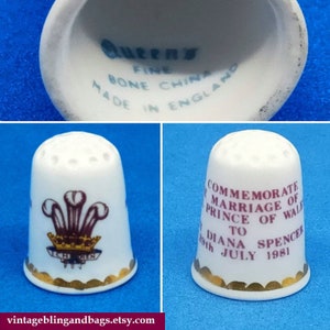 Vintage 1981 Bone China Prince Charles and Diana wedding thimble, vintage sewing thimble, royal memorabilia thimble, Queen&#39;s bone china