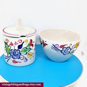 1950s Vintage Poole pottery preserves pot and sugar bowl, BN pattern, Poole pottery jam pot, Poole pottery sugar bowl  kitchenalia (CA)