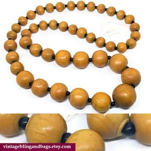 78cm 12-25mm 1980s vintage wooden bead necklace, statement bead necklace, boho bead necklace, 1980s boho wooden beads, vintage boho necklace