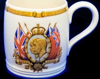 85mm Antique 1935 King George V silver jubilee mug, vintage royal memorabilia, silver jubilee mug, antique royal memorabilia George V mug #1