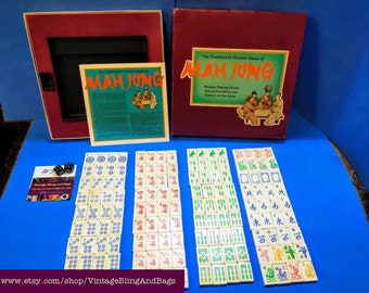 4 Wooden Racks & Pushers + Brand New Complete American Mahjong Set in Wooden Case, 166 Tiles