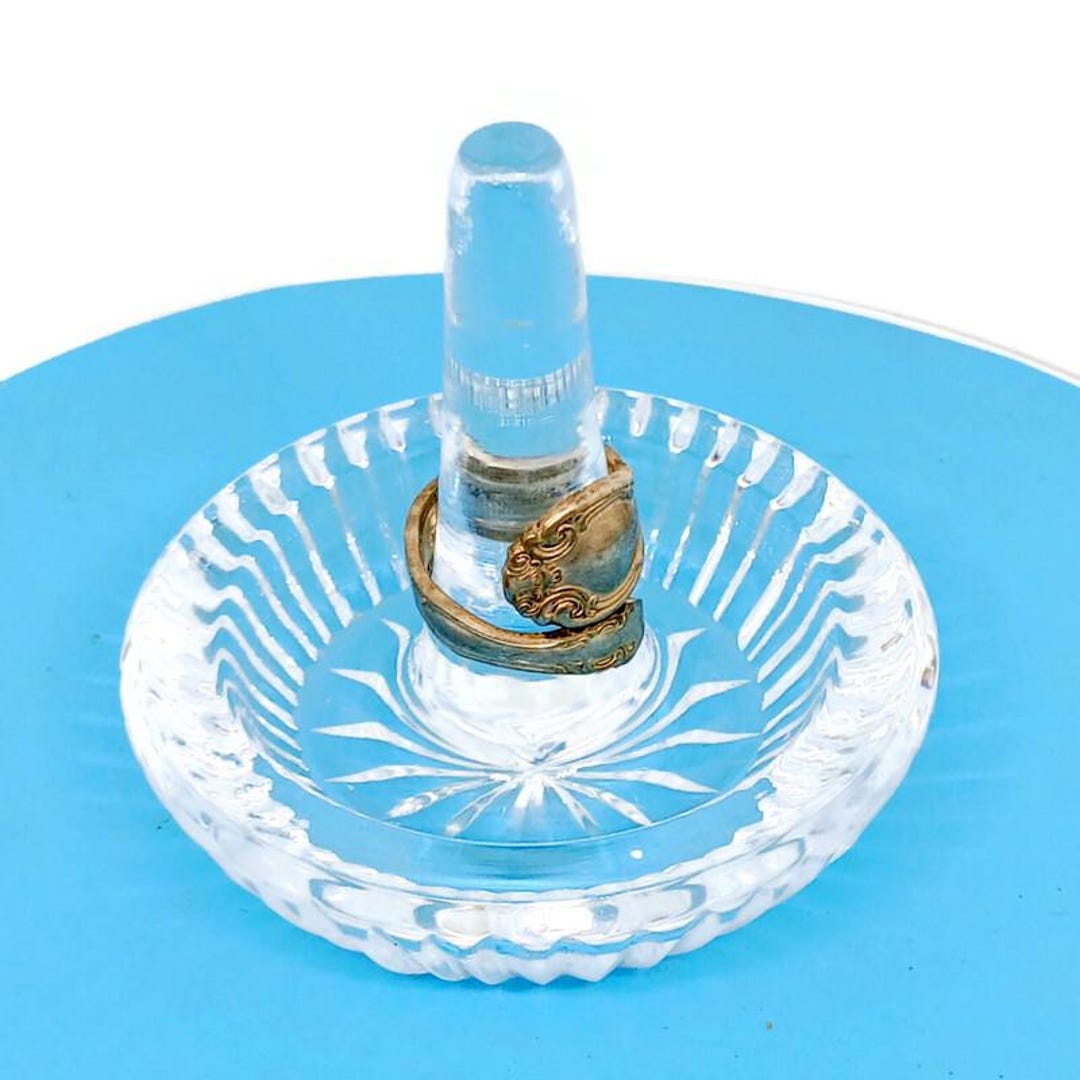 73x78mm Vintage Glass Ring Holder, Vintage Ring Stand, Heavy Glass Ring ...