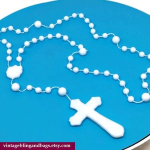 1960s vintage white rosary crucifix pendant, NEW OLD STOCK, 1960s rosary beads necklace, 1960s rosary prayer beads, confirmation gift
