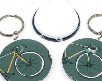 75x45mm Handmade Fahrrad Schlüsselanhänger, Fahrrad Schlüsselanhänger, Radsport Schlüsselanhänger, Geschenk für ihn, Geschenke für Radfahrer, Vatertagsgeschenk, grüner Schlüsselring
