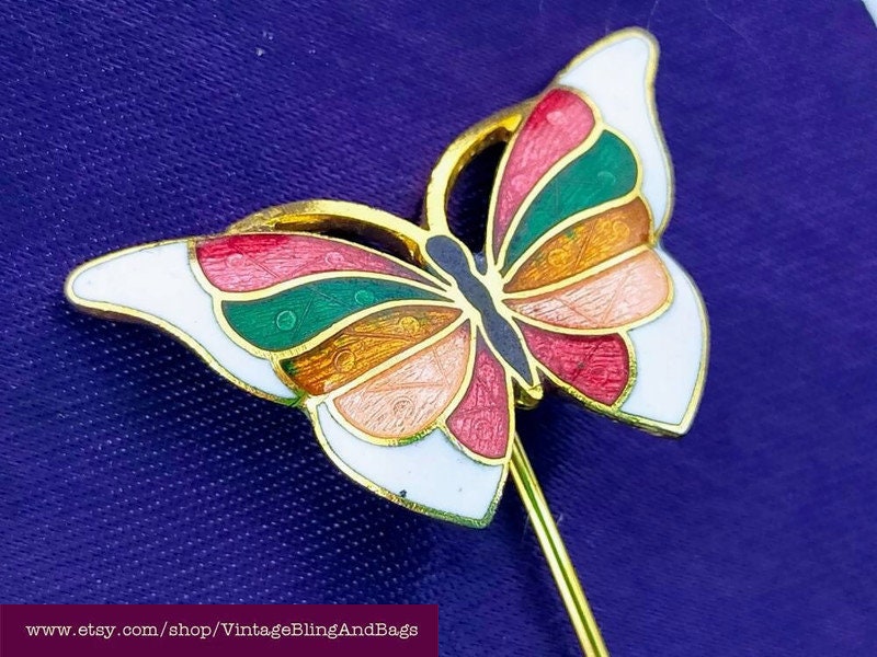 Vintage Enamel Butterfly Solid Brass Tone Metal Bookmark - Marque Page  (1988)