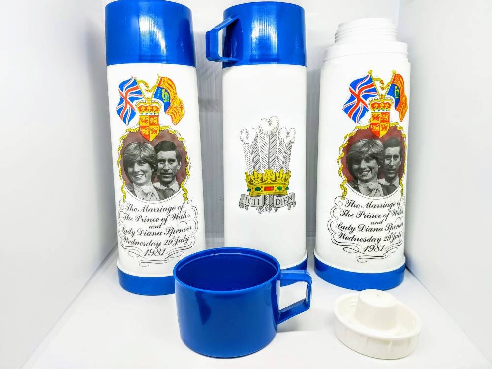 Image of 0.47L Unused 1981 Charles & Diana Wedding Thermal Flask, Royal Souvenir, Vintage Memorabilia, Princess Drinking Flask