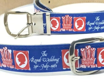 32" 81cm Blue unused 1981 Charles and Diana wedding belt, royal wedding souvenir, vintage royal memorabilia, vintage belt, vintage belt
