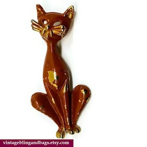 50x22mm Vintage 1980s vintage cat pin, vintage cat brooch, vintage brooch, 1980s cat brooch, gifts for her, cat lover gift, enamel cat pin