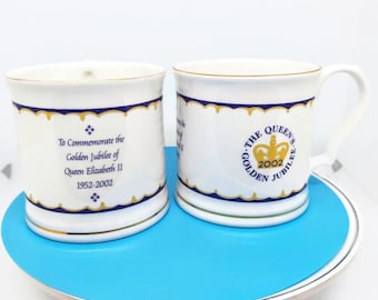 Taza de porcelana china Dunoon de 11 cm conmemorativa del Jubileo de Oro de la Reina Isabel de 2002, recuerdos reales antiguos, taza del Jubileo de Oro, taza de porcelana china de 2002