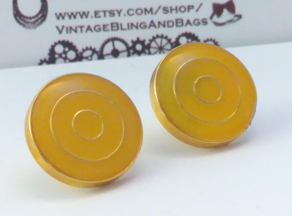 19mm YELLOW BULLSEYE 1980s earrings, 1980s yellow
