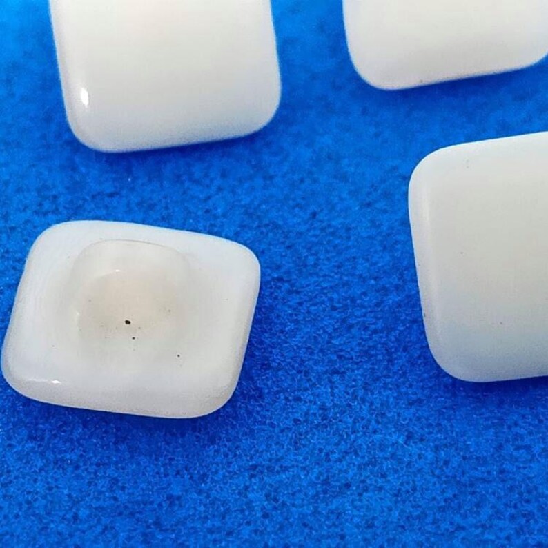 6 1cm unused 1930s vintage white buttons, vintage white glass buttons, square buttons, art deco glass buttons, sewing notions, haberdashery image 3
