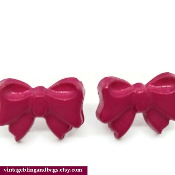 15x10mm Dark pink 1980s bow earrings, Unused VINT… - image 2