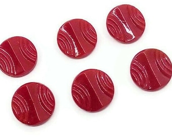 6 14mm vintage DARK RED glass buttons, new old stock vintage red glass buttons, art deco glass buttons, red  buttons, vintage sewing notions