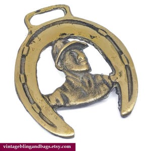 Vintage horse jockey horse brass, vintage horse brass, racehorse jockey horse brass, English horse brass, vintage cottagecore, horseracing